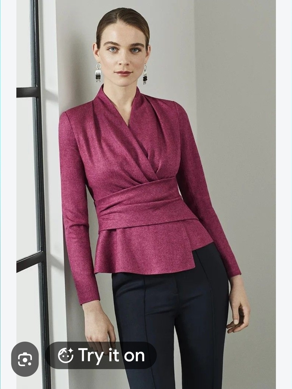 Women's Fuchsia Wrap Peplum Blouse